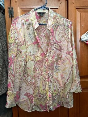 Investments Pink and Green Paisley Sheer Blouse 1X